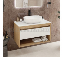 Тумба с раковиной Teymi Ritta 85 дуб эврика, матовая белая, раковина Solli 48