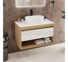 Тумба с раковиной Teymi Ritta 85 дуб эврика, матовая белая, раковина Iva 46