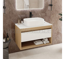 Тумба с раковиной Teymi Ritta 85 дуб эврика, матовая белая, раковина Solli 51