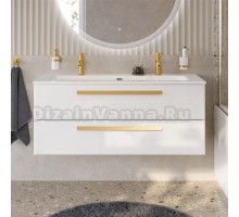 Тумба с раковиной Cezares Eco Cer-N 120 bianco lucido, раковина Eco 120-1-2, ручки сатиновое золото