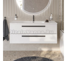 Тумба с раковиной Cezares Eco Cer-N 120 bianco lucido, раковина Duet 120, ручки черные матовые