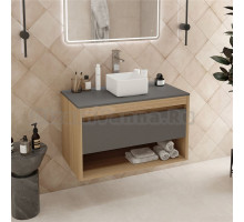 Тумба с раковиной Teymi Ritta 85 дуб эврика, матовый графит, раковина Helmi Mini 24