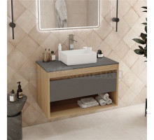 Тумба с раковиной Teymi Ritta 85 дуб эврика, матовый графит, раковина Helmi Mini 38