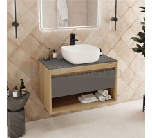 Тумба с раковиной Teymi Ritta 85 дуб эврика, матовый графит, раковина Solli 41