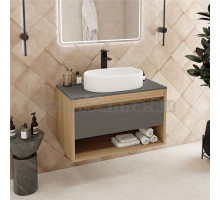 Тумба с раковиной Teymi Ritta 85 дуб эврика, матовый графит, раковина Iva 52