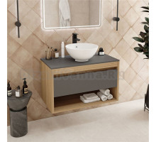 Тумба с раковиной Teymi Ritta 85 дуб эврика, матовый графит, раковина Lina kuppi D40