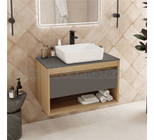 Тумба с раковиной Teymi Ritta 85 дуб эврика, матовый графит, раковина Helmi 50