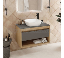 Тумба с раковиной Teymi Ritta 85 дуб эврика, матовый графит, раковина Kati 43