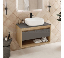 Тумба с раковиной Teymi Ritta 85 дуб эврика, матовый графит, раковина Solli 50