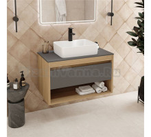 Тумба с раковиной Teymi Ritta 85 дуб эврика, матовый графит, раковина Helmi S 48