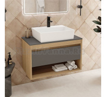 Тумба с раковиной Teymi Ritta 85 дуб эврика, матовый графит, раковина Aina 56