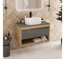 Тумба с раковиной Teymi Ritta 85 дуб эврика, матовый графит, раковина Iva 46