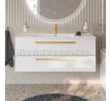 Тумба с раковиной Cezares Eco Cer-N 120 bianco lucido, раковина Duet 120, ручки сатиновое золото