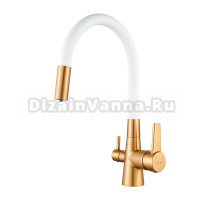 Смеситель для кухни Shevanik S668G с гибким изливом, золотой сатин, белый