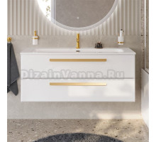 Тумба с раковиной Cezares Eco Cer-N 120 bianco opaco, раковина Eco 120, ручки сатиновое золото