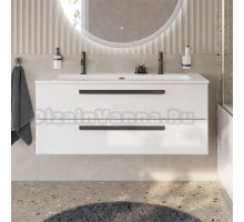 Тумба с раковиной Cezares Eco Cer-N 120 bianco opaco, раковина Eco 120-1-2, ручки черные матовые