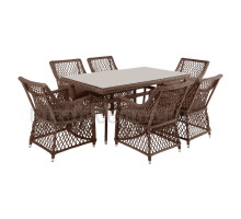 Комплект садовой мебели 7 в 1 4SiS Латте обеденная группа плетеная, на 6 персон, коричневый