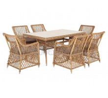 Комплект садовой мебели 7 в 1 4SiS Латте обеденная группа плетеная, на 6 персон, соломенный