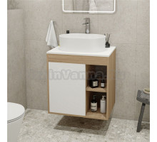 Тумба с раковиной Teymi Nura 60 дуб эврика, матовая белая, раковина Iva 46