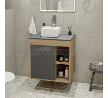 Тумба с раковиной Teymi Nura 60 дуб эврика, матовый графит, раковина Helmi Mini 24