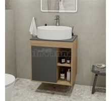 Тумба с раковиной Teymi Nura 60 дуб эврика, матовый графит, раковина Lori 50