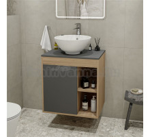 Тумба с раковиной Teymi Nura 60 дуб эврика, матовый графит, раковина Lina kuppi D40