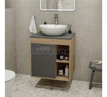 Тумба с раковиной Teymi Nura 60 дуб эврика, матовый графит, раковина Lori 40