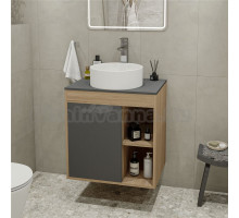 Тумба с раковиной Teymi Nura 60 дуб эврика, матовый графит, раковина Lina D35