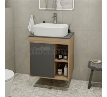 Тумба с раковиной Teymi Nura 60 дуб эврика, матовый графит, раковина Solli 51