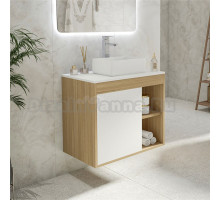 Тумба с раковиной Teymi Nura 70 дуб эврика, матовая белая, раковина Helmi Mini 38