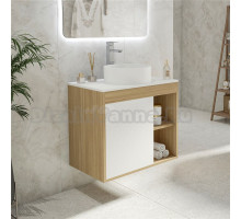 Тумба с раковиной Teymi Nura 70 дуб эврика, матовая белая, раковина Lina D35