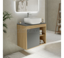 Тумба с раковиной Teymi Nura 70 дуб эврика, матовый графит, раковина Solli 41