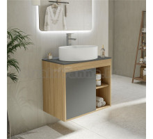 Тумба с раковиной Teymi Nura 70 дуб эврика, матовый графит, раковина Lori 50