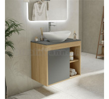 Тумба с раковиной Teymi Nura 70 дуб эврика, матовый графит, раковина Lori 60