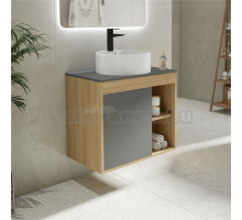 Тумба с раковиной Teymi Nura 70 дуб эврика, матовый графит, раковина Lina S D40