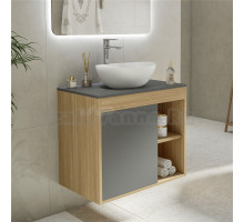 Тумба с раковиной Teymi Nura 70 дуб эврика, матовый графит, раковина Lori 40