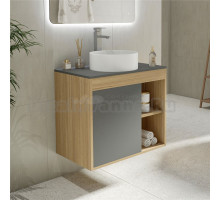 Тумба с раковиной Teymi Nura 70 дуб эврика, матовый графит, раковина Lina D35