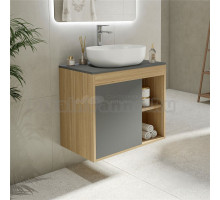 Тумба с раковиной Teymi Nura 70 дуб эврика, матовый графит, раковина Solli 48