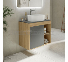 Тумба с раковиной Teymi Nura 70 дуб эврика, матовый графит, раковина Iva 46