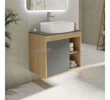 Тумба с раковиной Teymi Nura 70 дуб эврика, матовый графит, раковина Solli 51