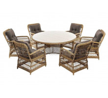 Комплект садовой мебели 7 в 1 4SiS Эспрессо 150 C с креслами Цесена, плетеная обеденная группа на 6 персон, соломенный