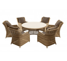 Комплект садовой мебели 7 в 1 4SiS Эспрессо 150 N с креслами Неаполь, плетеная обеденная группа на 6 персон, соломенный
