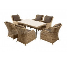 Комплект садовой мебели 7 в 1 4SiS Неаполь обеденная группа плетеная, на 6 персон, соломенный