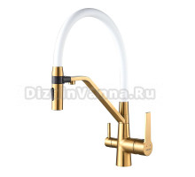 Смеситель для кухни Shevanik S278G золотой сатин, белый
