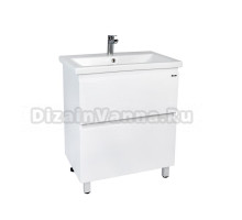 Тумба с раковиной VIANT Мальта 80 напольная, 2 ящика, глянцевая белая