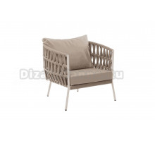 Садовое кресло 4SiS Диего каркас белый муар, роуп бежевый, ткань бежевая 052