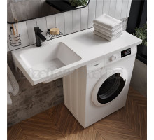 Раковина над стиральной машиной STWORKI Мальмё 120 левая глянцевая белая, прямоугольная, со столешницей справа, с комплектом кронштейнов
