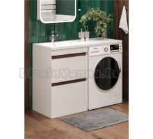 Тумба с раковиной STWORKI Мальмё 120 левая над стиральной машиной, дуб бурбон, белая