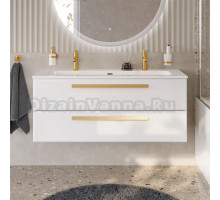 Тумба с раковиной Cezares Eco Cer-N 120 bianco opaco, раковина Eco 120-1-2, ручки сатиновое золото