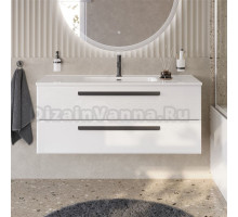 Тумба с раковиной Cezares Eco Cer-N 120 bianco opaco, раковина Duet 120, ручки матовые черные